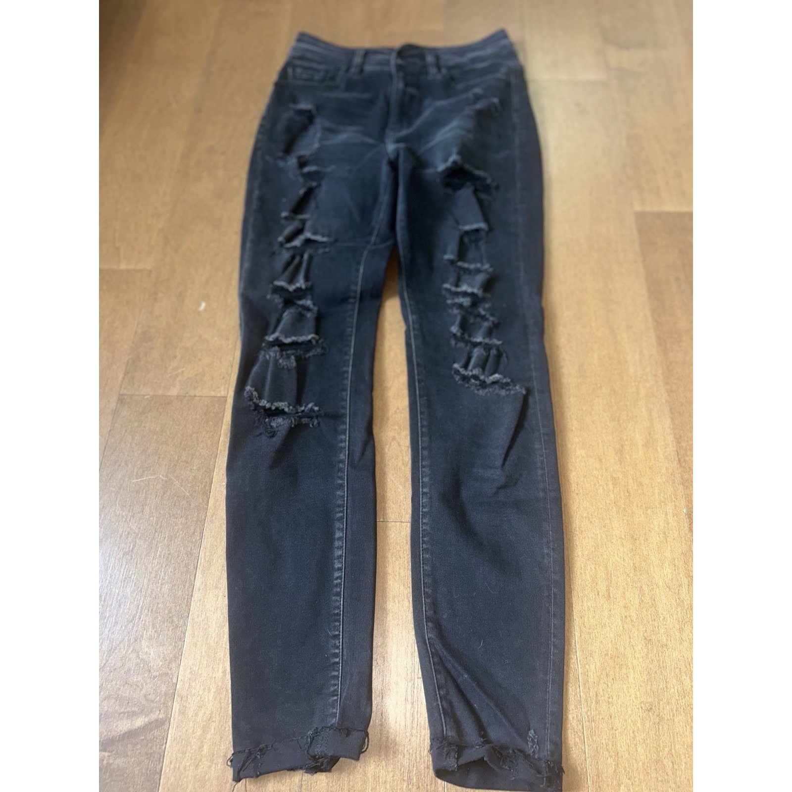 Kancan Kurvy Distressed Estilo Black Denim Skinny Jeans Size 26